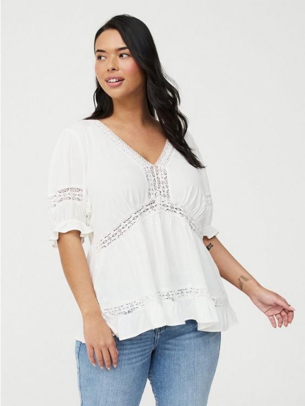 NWT Torrid Lace Trim Babydoll Top - 00/M/L/10
